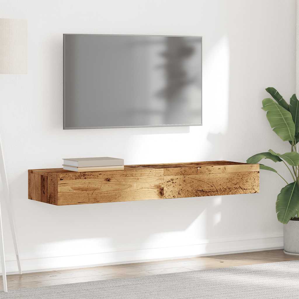 TV-skabe med LED lys 2 stk Gammelt træ look 60x35x15,5 cm