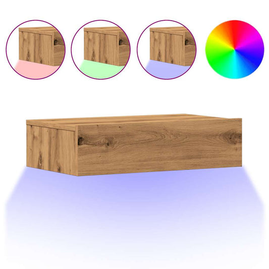 TV-skabe med LED-lys 2 stk. Håndværks eg 60x35x15,5 cm