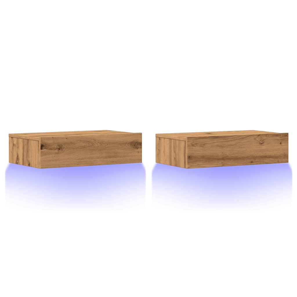 TV-skabe med LED-lys 2 stk. Håndværks eg 60x35x15,5 cm