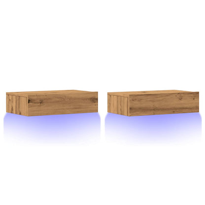 TV-skabe med LED-lys 2 stk. Håndværks eg 60x35x15,5 cm