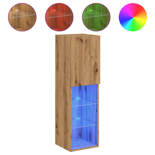 TV-skabe med LED lys 2 stk. Håndværks eg 30,5x30x102cm