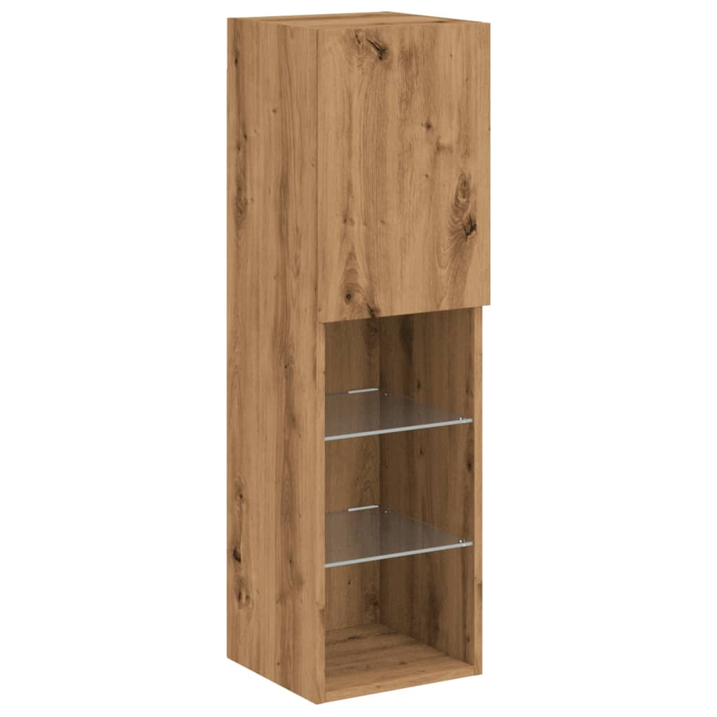 TV-skabe med LED lys 2 stk. Håndværks eg 30,5x30x102cm