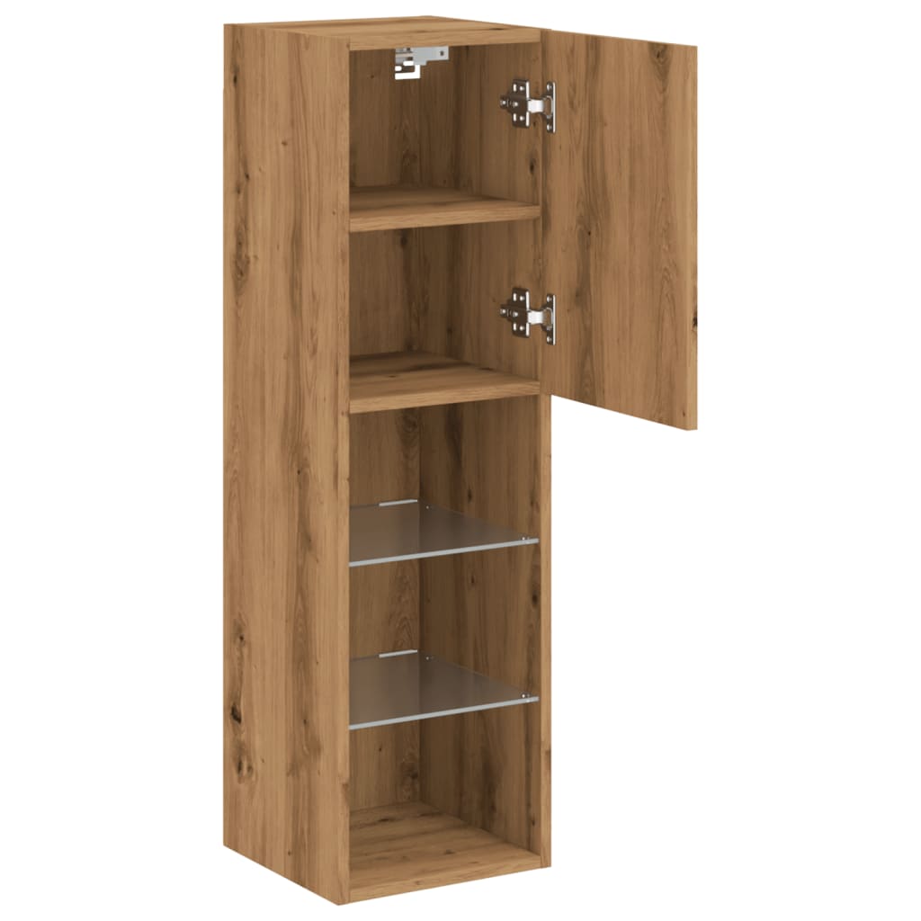 TV-skabe med LED lys 2 stk. Håndværks eg 30,5x30x102cm