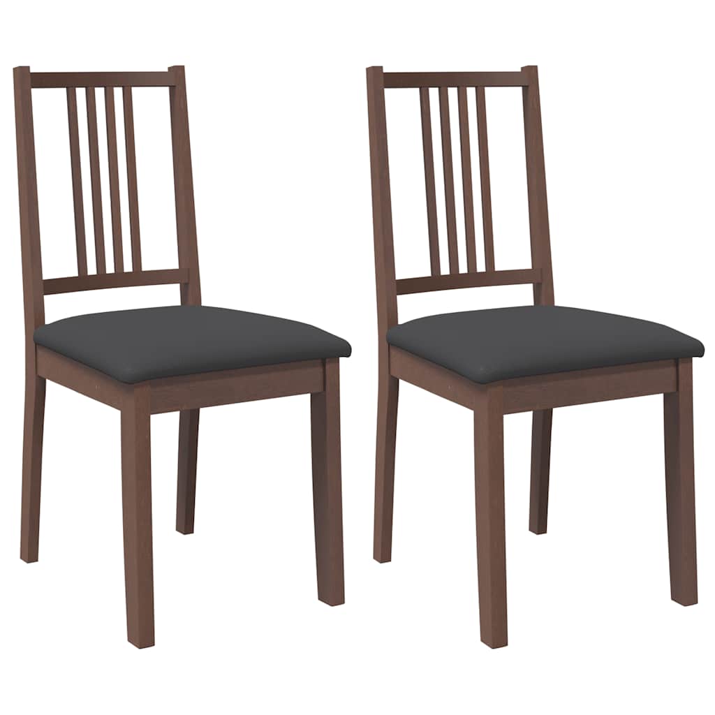 Esszimmerstühle mit Kissen 2 Stk. Braun Massivholz Gummibaum