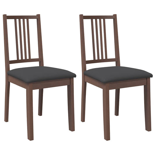 Esszimmerstühle mit Kissen 2 Stk. Braun Massivholz Gummibaum