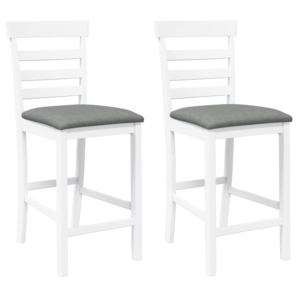 Barhocker mit Kissen 2 Stk. Weiß Massivholz Gummibaum