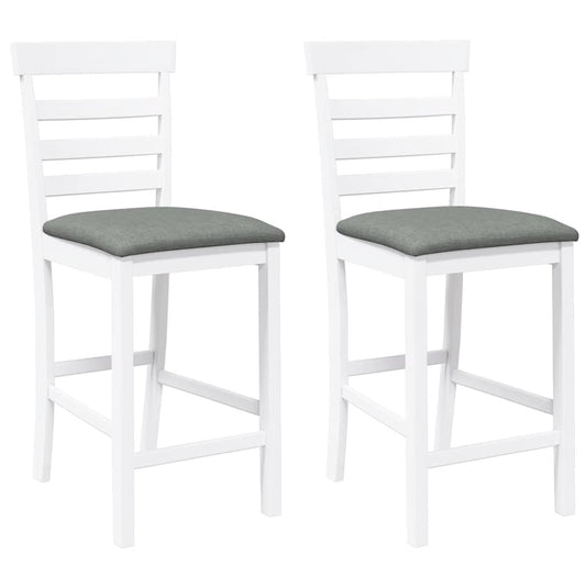 Barhocker mit Kissen 2 Stk. Weiß Massivholz Gummibaum