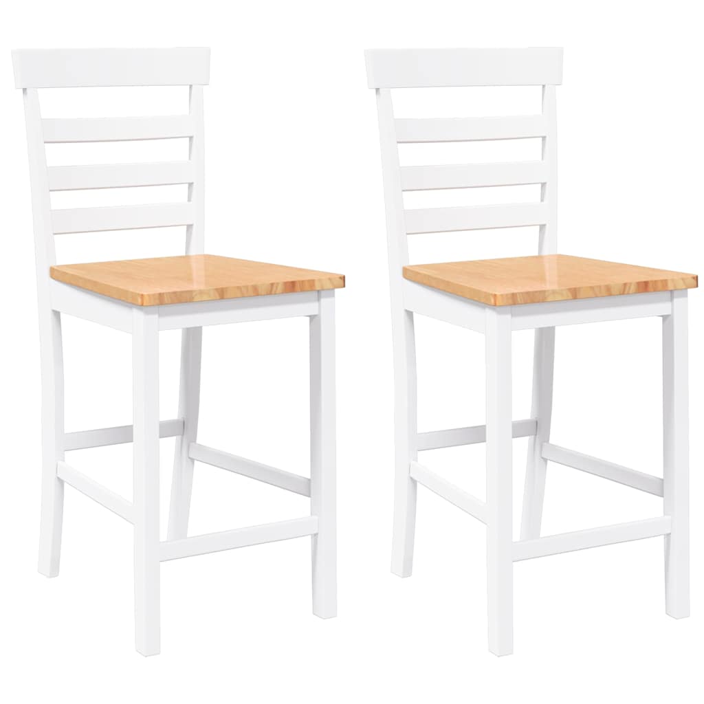 Barhocker 2 Stk. Weiß Massivholz Gummibaum