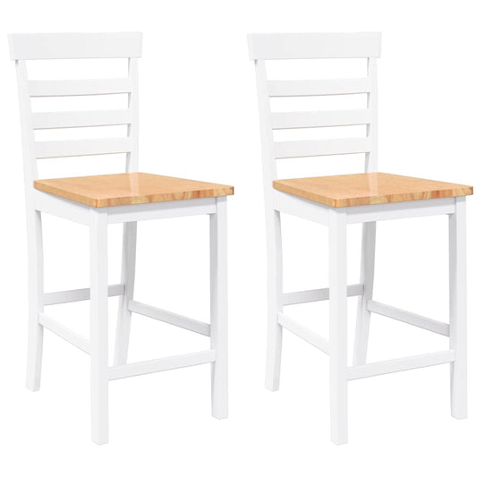 Barhocker 2 Stk. Weiß Massivholz Gummibaum