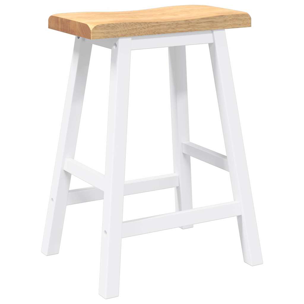Barhocker 2 Stk. Weiß Massivholz Gummibaum