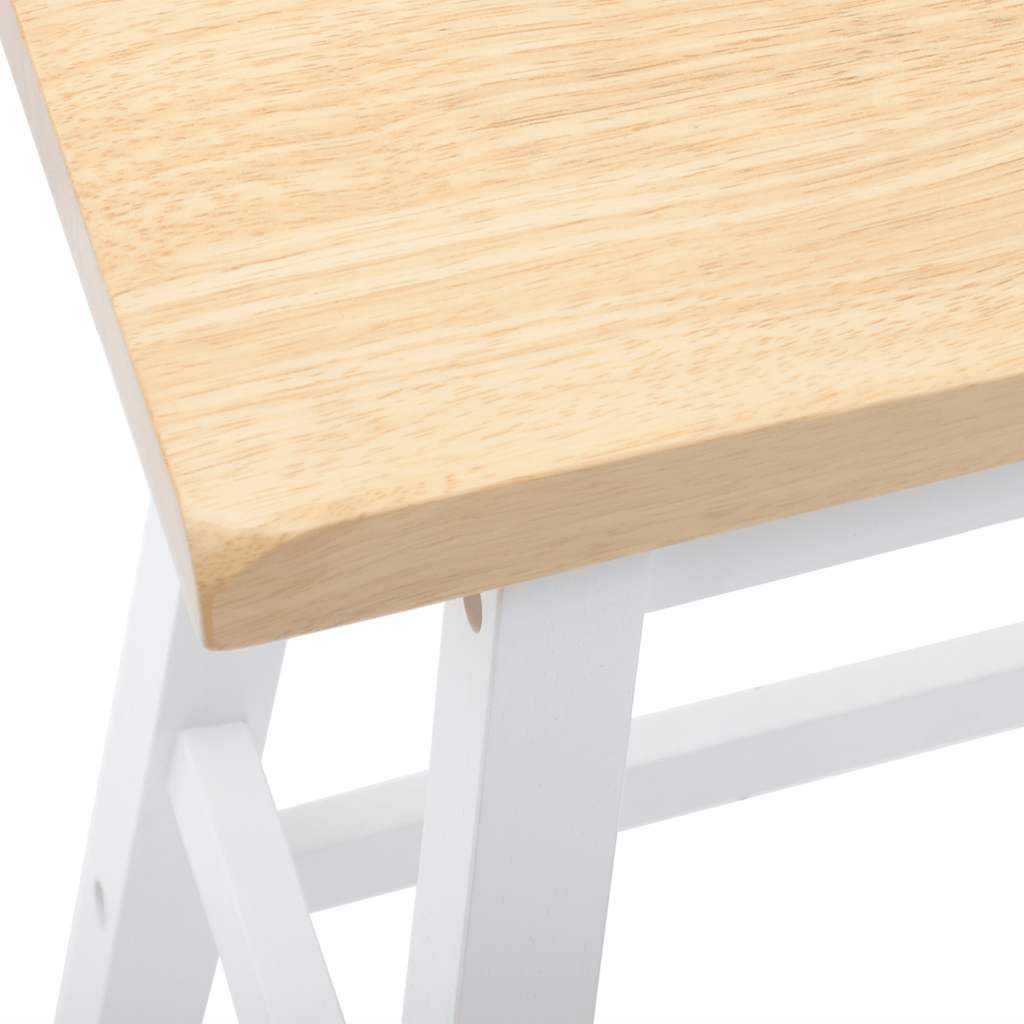 Barhocker 2 Stk. Weiß Massivholz Gummibaum