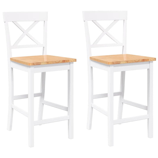 Barhocker 2 Stk. Weiß Massivholz Gummibaum