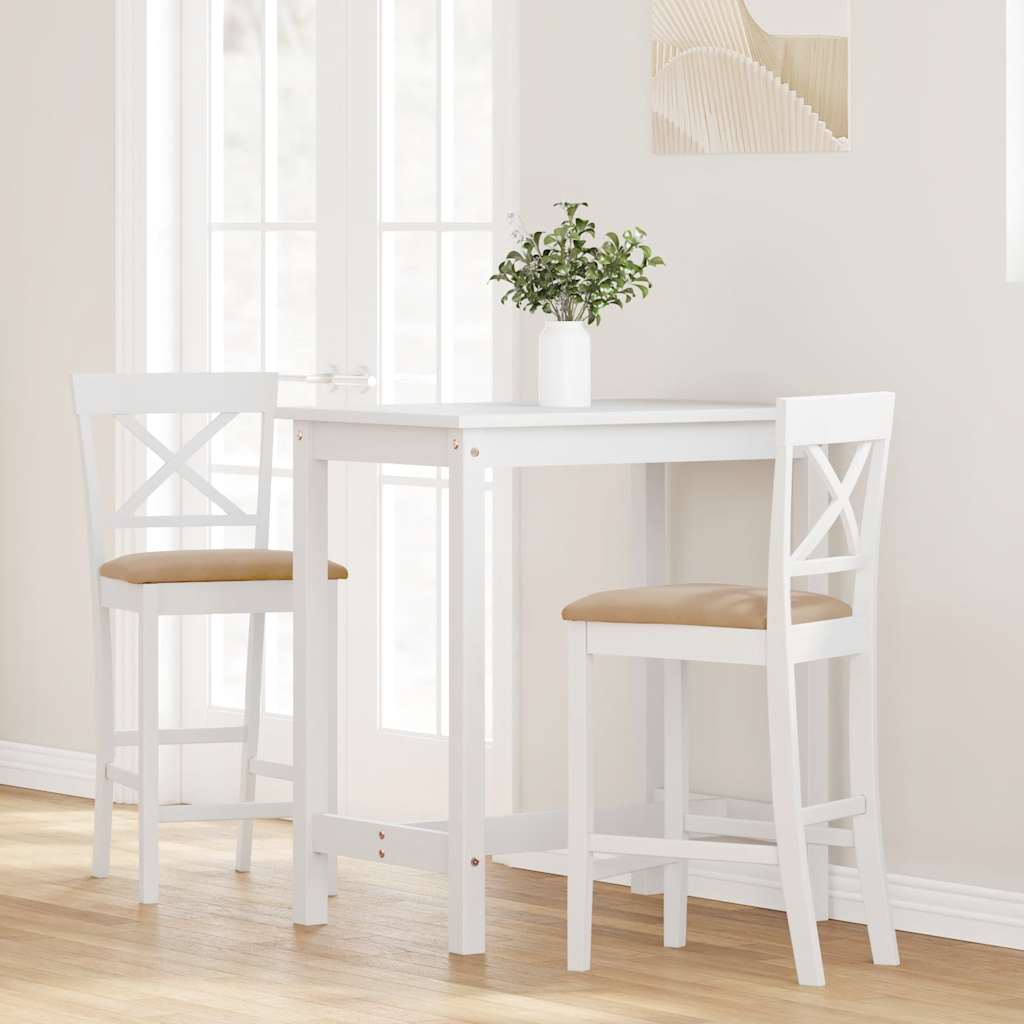 Barhocker mit Kissen 2 Stk. Weiß Massivholz Gummibaum