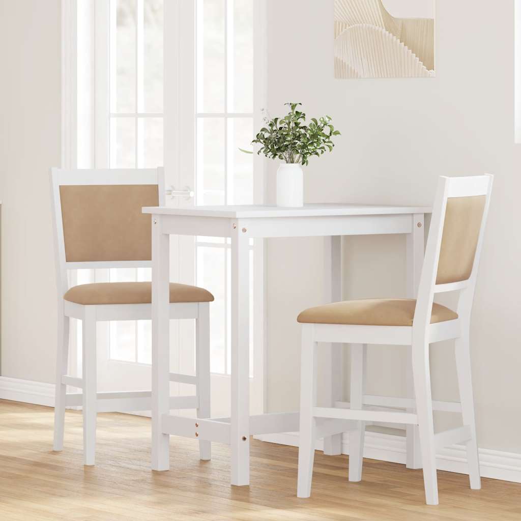 Barhocker mit Kissen 2 Stk. Weiß Massivholz Gummibaum