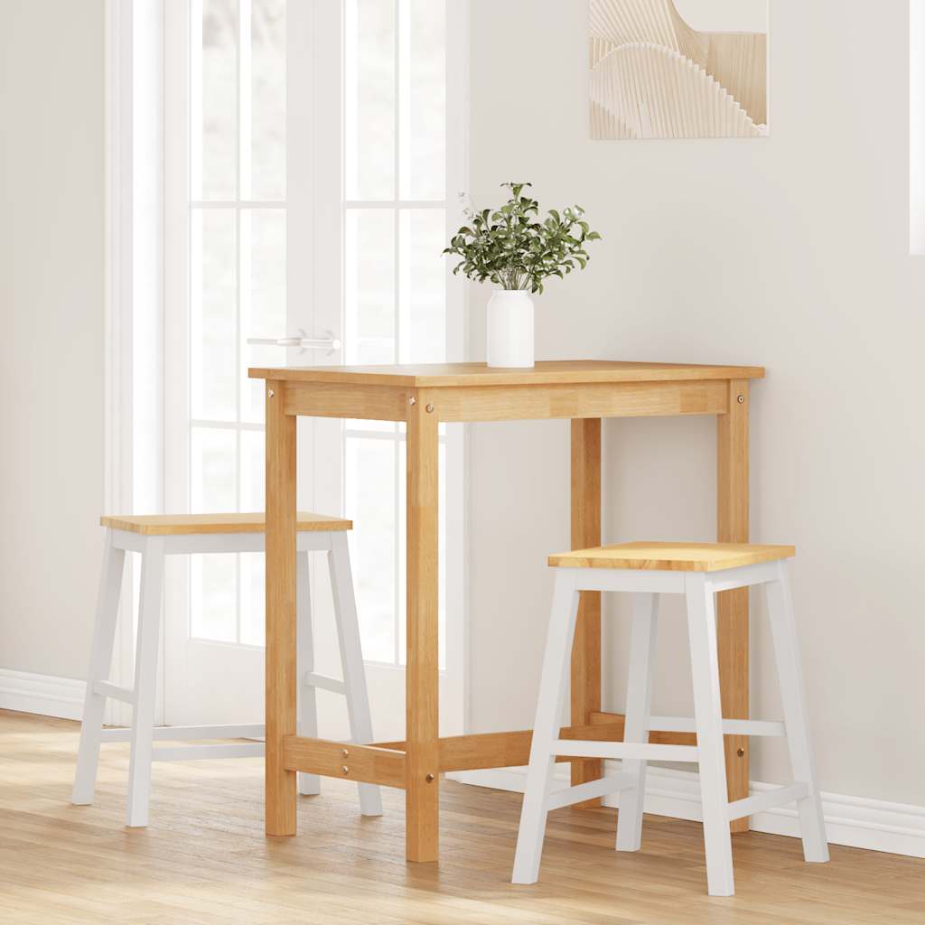 Barstühle 2 Stk. Weiß Massivholz Gummibaum