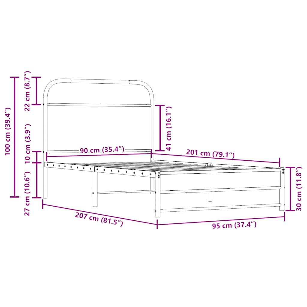 Bettgestell ohne Matratze 90x200 cm Räuchereiche Holzwerkstoff