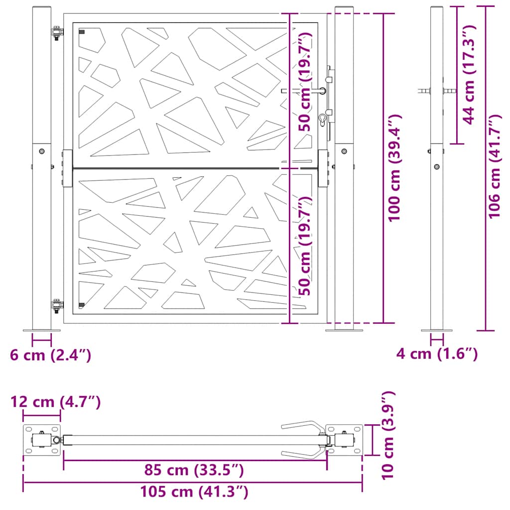 Gartentor Schwarz 105x106 cm Stahl Lichtdesign