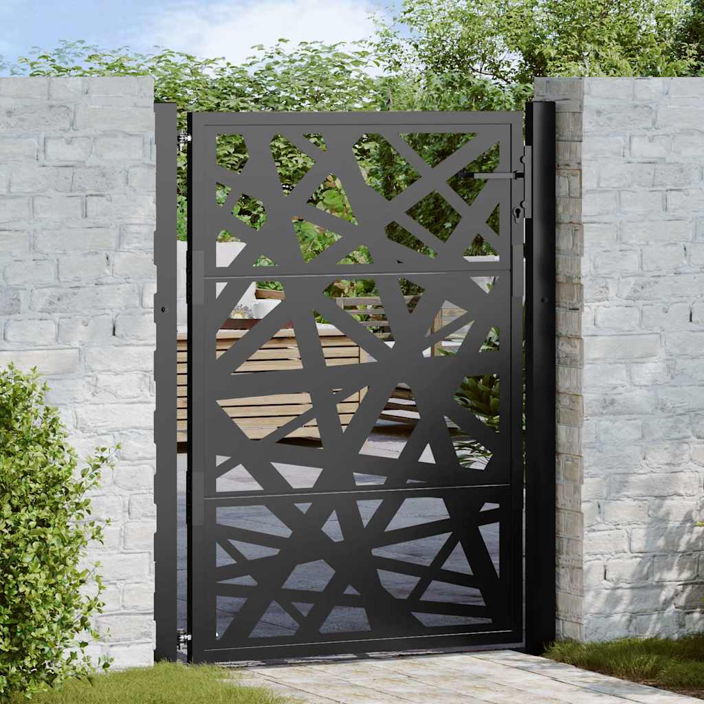 Gartentor Schwarz 105x130 cm Stahl Leichtes Design