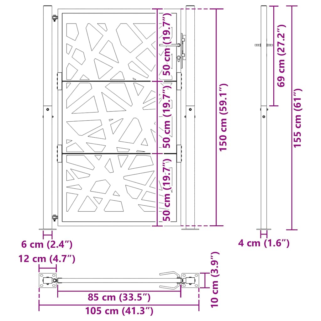 Gartentor Schwarz 105x155 cm Stahl Leichtes Design