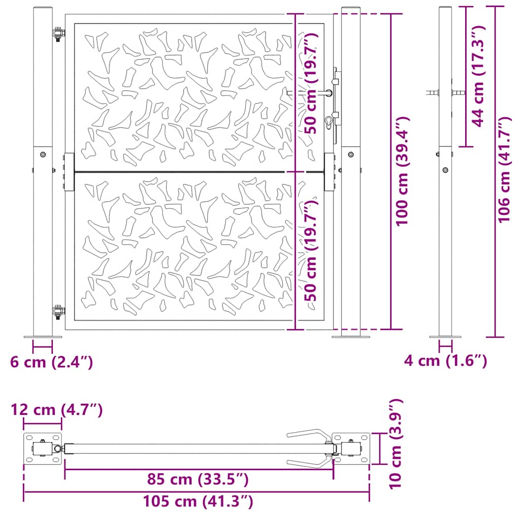 Gartentor Schwarz 105 x 106 cm Stahlblatt-Design