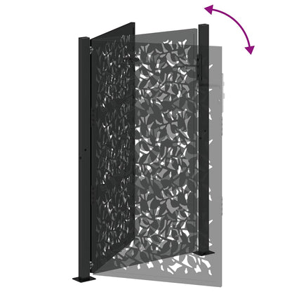 Gartentor Schwarz 105x155 cm Stahl Blatt-Design