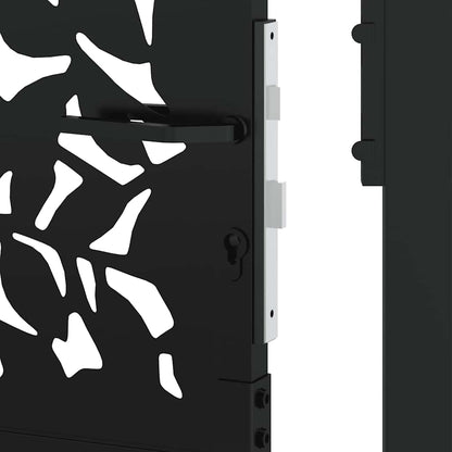 Gartentor Schwarz 105x155 cm Stahl Blatt-Design