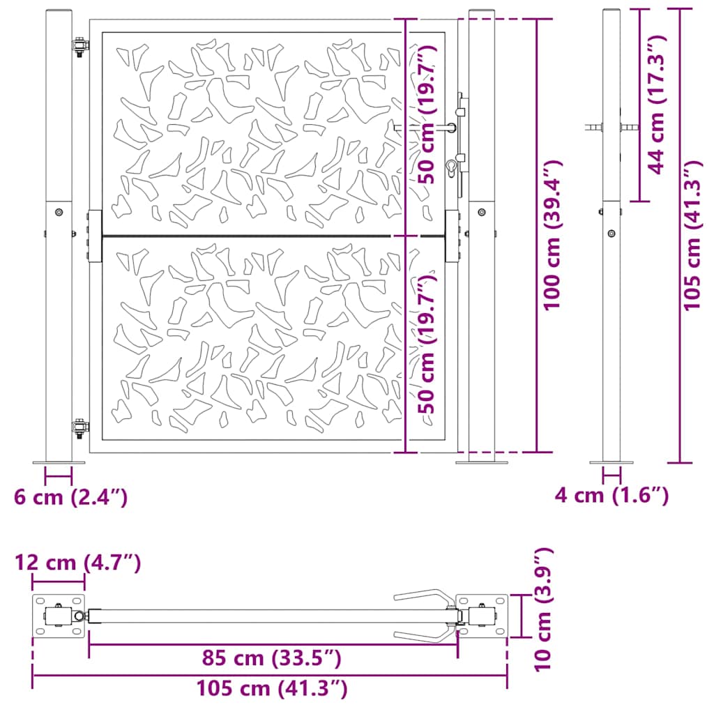 Gartentor 105 x 105 cm Wetterfester Stahl Blattdesign