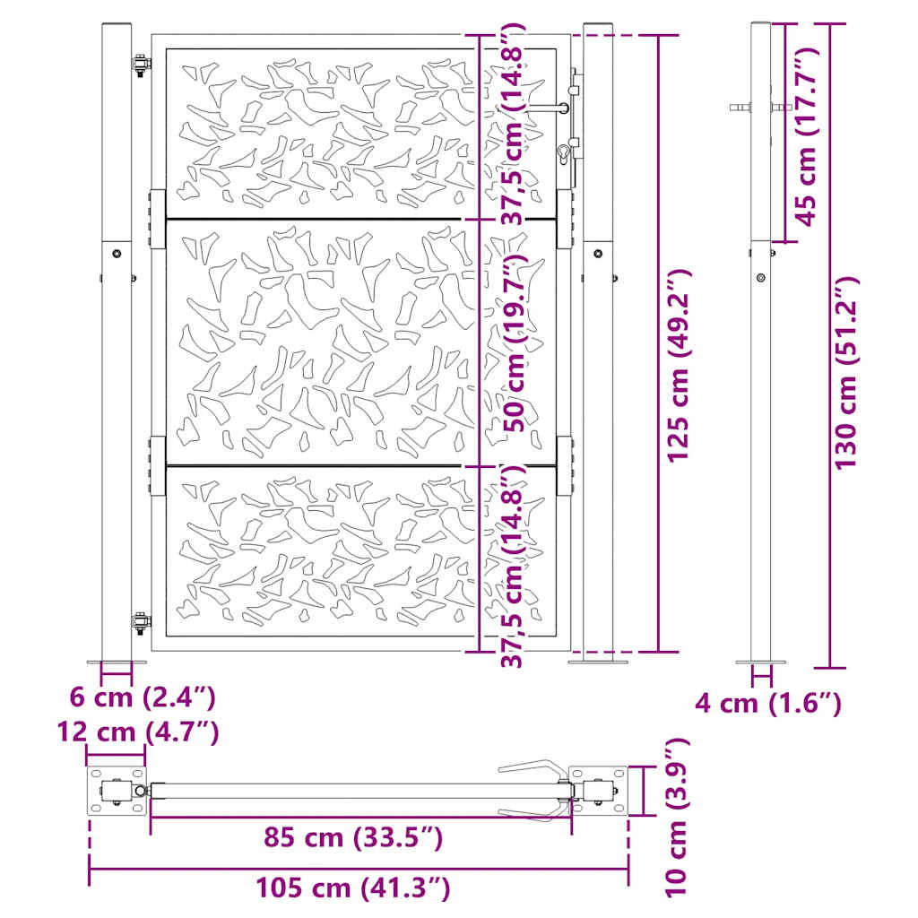 Gartentor 105x130 cm Wetterfester Stahl Blatt-Design
