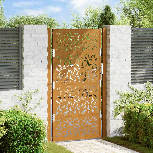 Gartentor 105x180 cm Wetterfester Stahl Blatt-Design