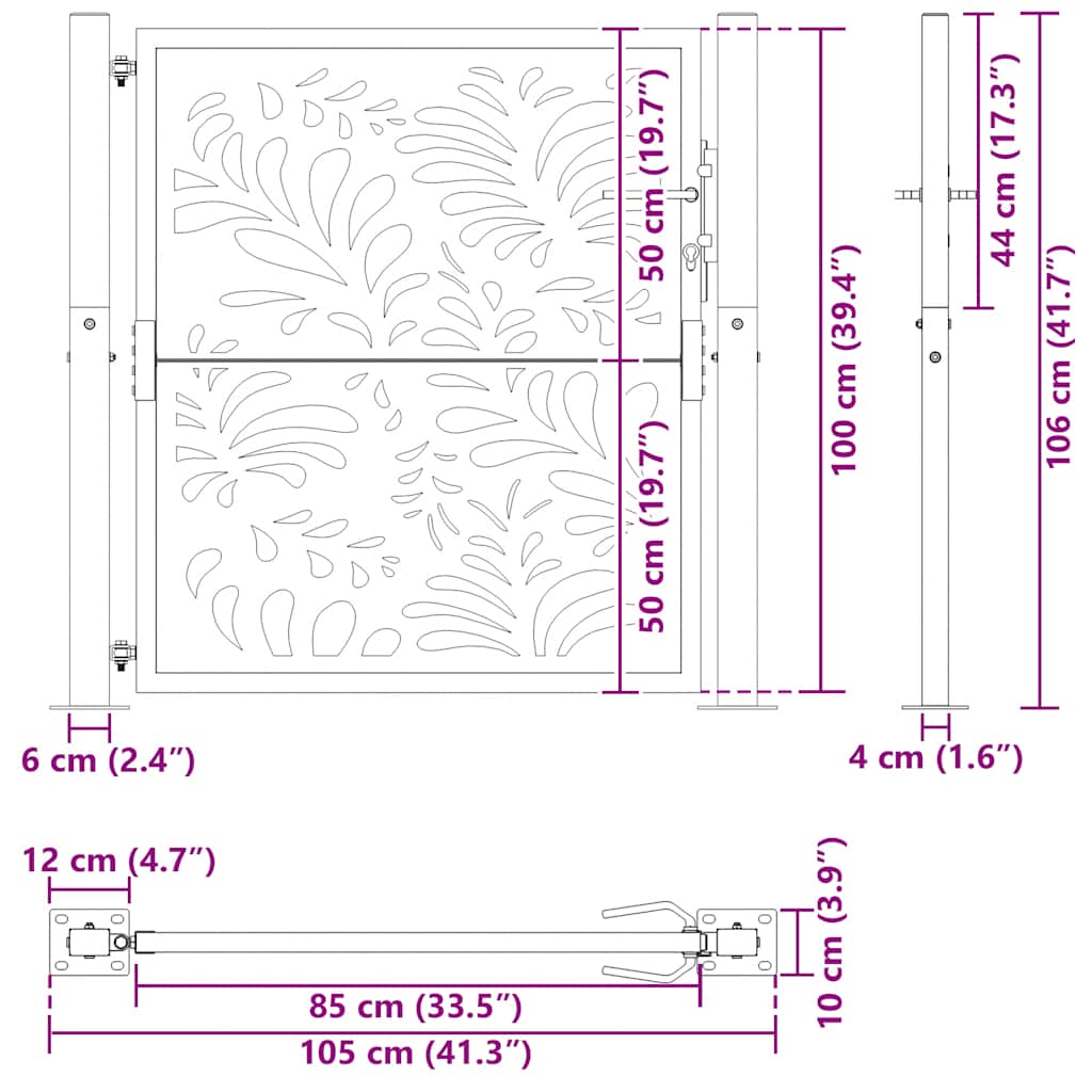 Gartentor Schwarz 105x106 cm Stahl Wellen-Design