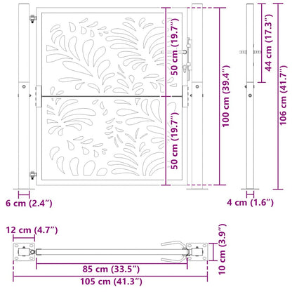 Gartentor Schwarz 105x106 cm Stahl Wellen-Design