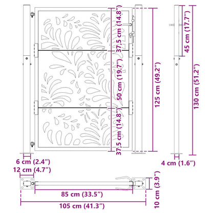 Gartentor Schwarz 105x130 cm Stahl Wellen-Design