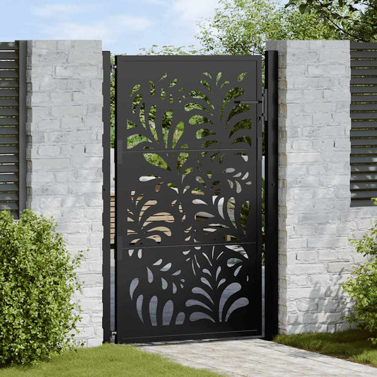 Gartentor Schwarz 105x155 cm Stahl Wellen-Design