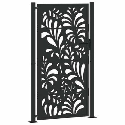 Gartentor Schwarz 105x180 cm Stahl Wellen-Design