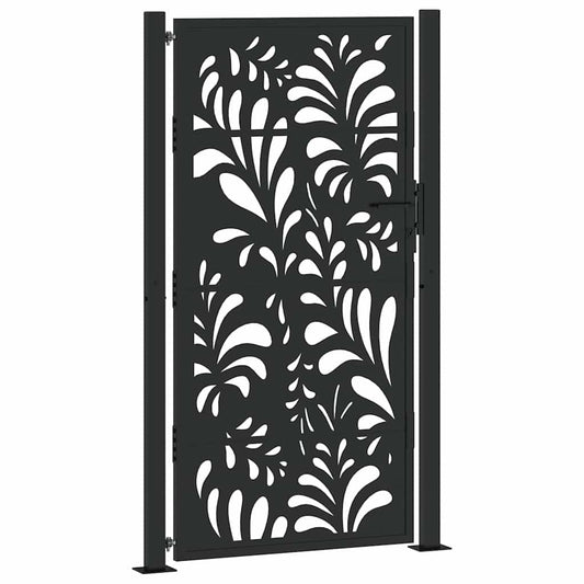 Gartentor Schwarz 105x180 cm Stahl Wellen-Design