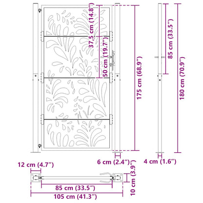 Gartentor Schwarz 105x180 cm Stahl Wellen-Design