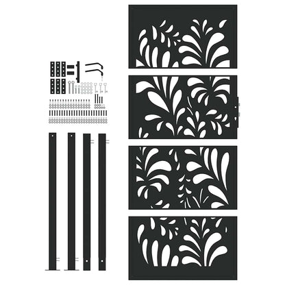 Gartentor Schwarz 105x205 cm Stahl Wellen-Design