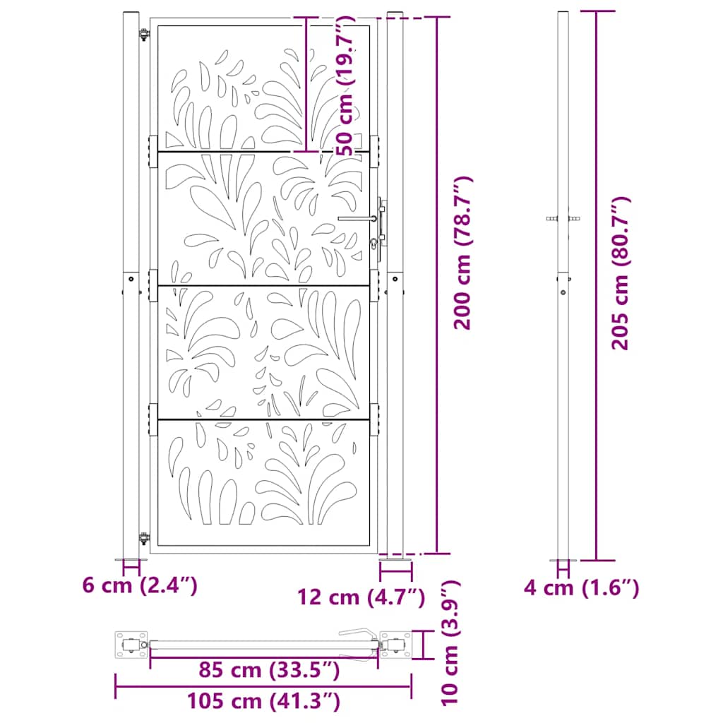 Gartentor 105x205 cm Wetterfester Stahl Wellen-Design