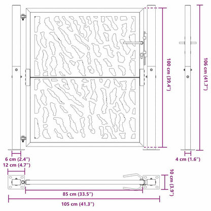 Gartentor Schwarz 105x106 cm Stahl Spurendesign