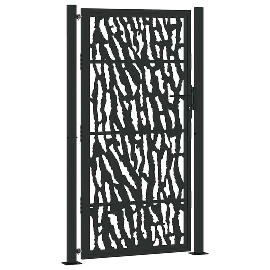 Gartentor Schwarz 105x180 cm Stahl Spurendesign