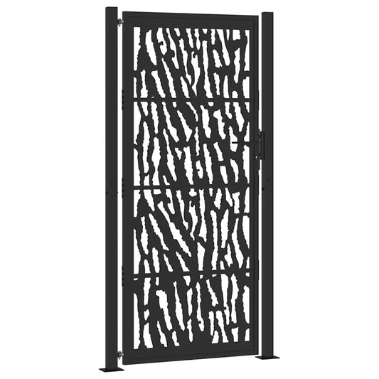 Gartentor Schwarz 105x205 cm Stahl Spurendesign