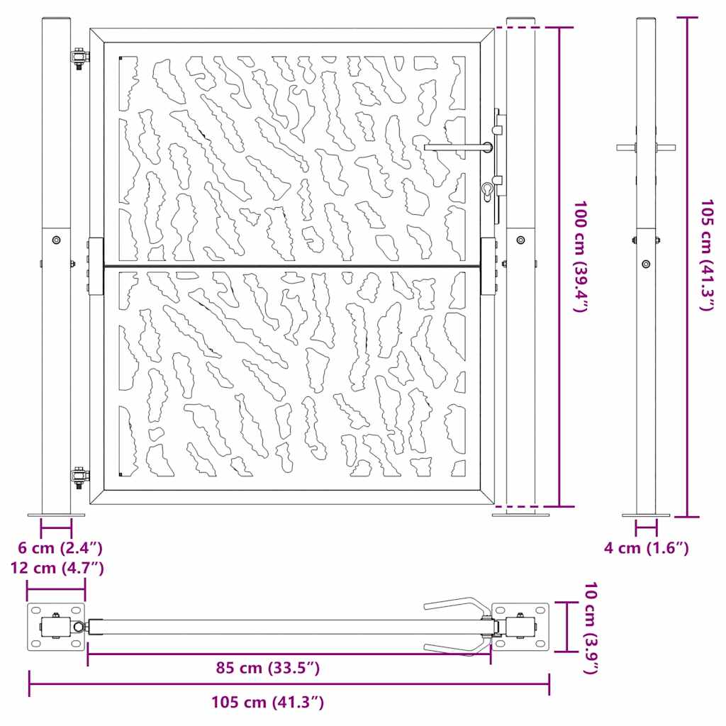 Gartentor 105 x 105 cm Verwitterungsstahl Trace-Design