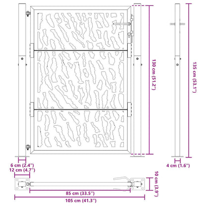 Gartentor 105x130 cm Wetterfester Stahl Spurendesign
