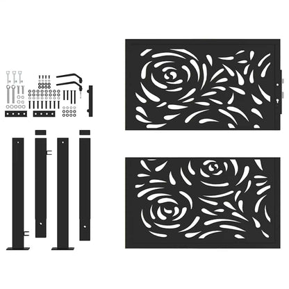 Gartentor Schwarz 105x106 cm Stahl Flammen-Design