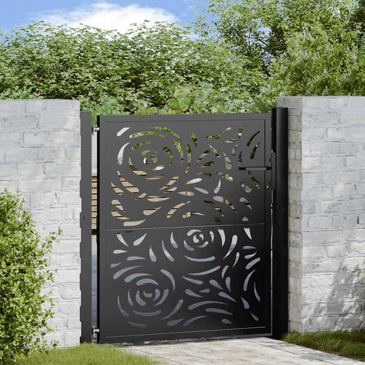 Gartentor Schwarz 105x106 cm Stahl Flammen-Design