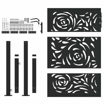 Gartentor Schwarz 105x130 cm Stahl Flammen-Design