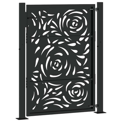 Gartentor Schwarz 105x130 cm Stahl Flammen-Design