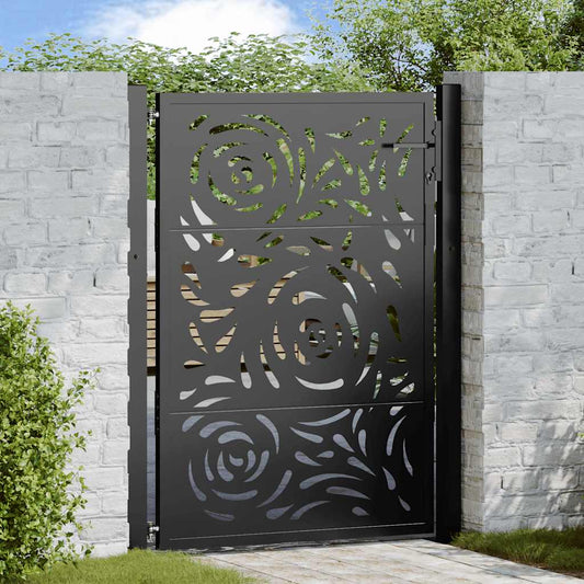Gartentor Schwarz 105x130 cm Stahl Flammen-Design