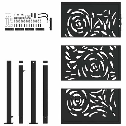 Gartentor Schwarz 105x155 cm Stahl Flammen-Design