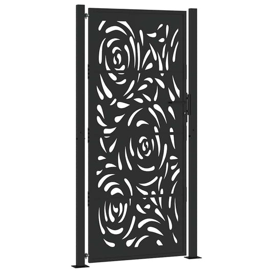 Gartentor Schwarz 105x205 cm Stahl Flammen-Design